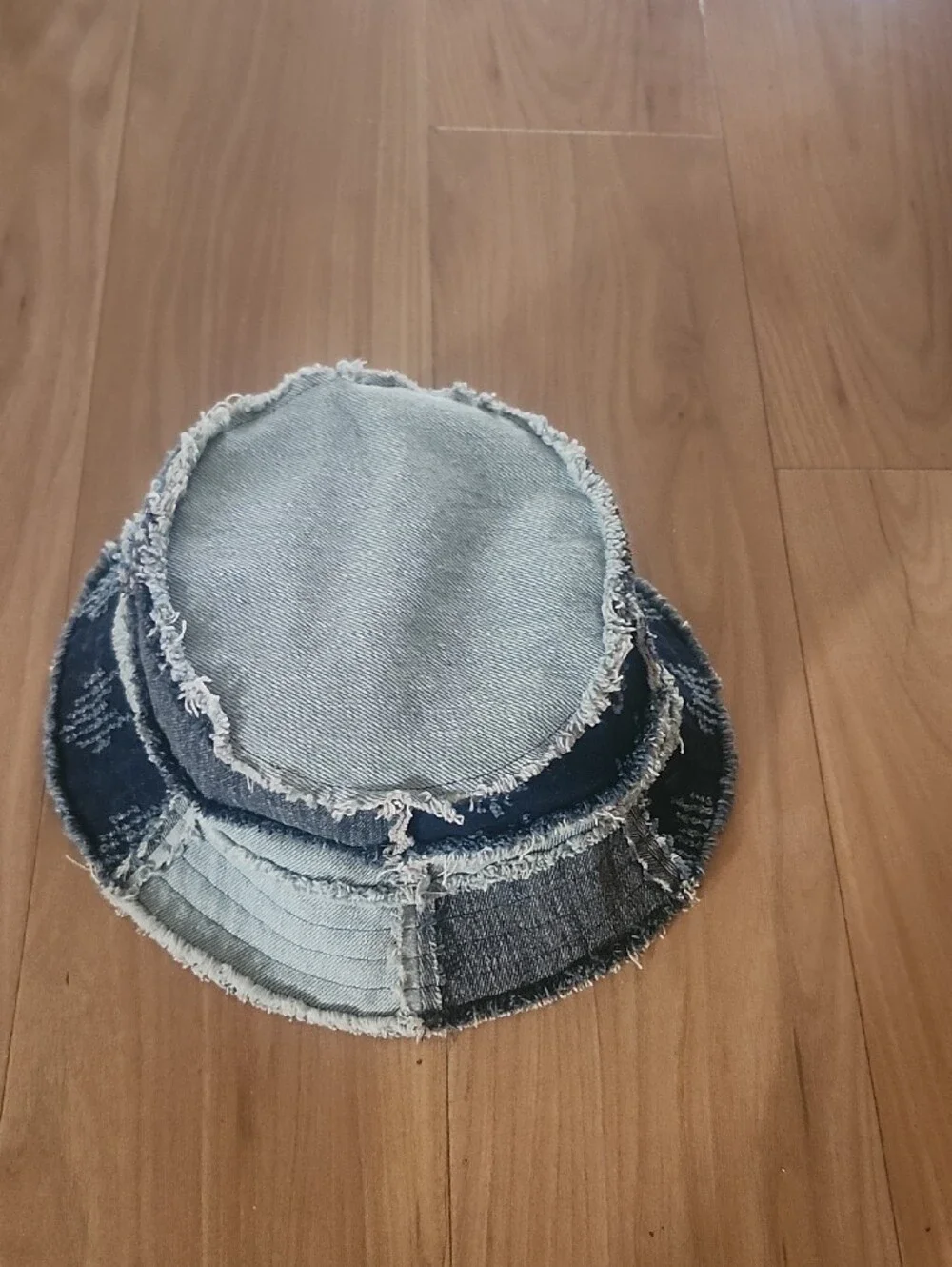 Frayed Patchwork Denim Bucket Hat Blue Jean Sun Cap One Size